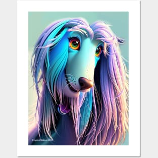 Cartoon Afghan Hound in teal & purple Posters and Art